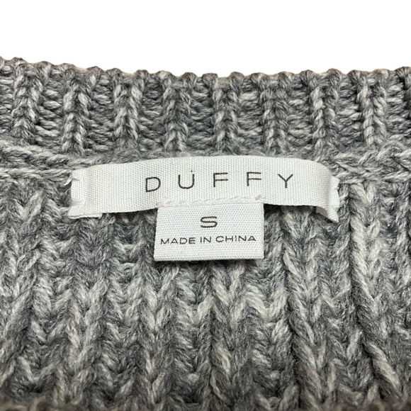 DUFFY 100% Merino Wool Grey Chunky Cable Knit Long Sleeve Crew Neck Sweater Sz S - Picture 4 of 8